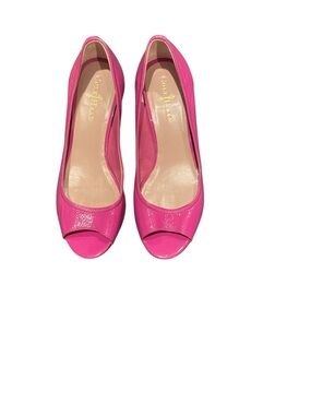Cole Haan Nike Air Pink Patent Peep Toe Wedges 8.5B EUC